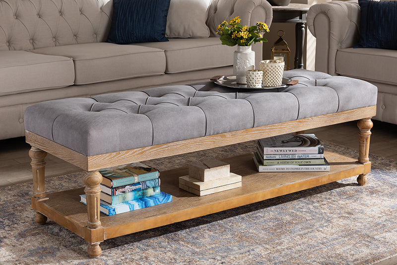 Baxton Studio Linda Modern and Rustic Grey Linen Fabric Upholstered and Greywashed Wood Storage Bench