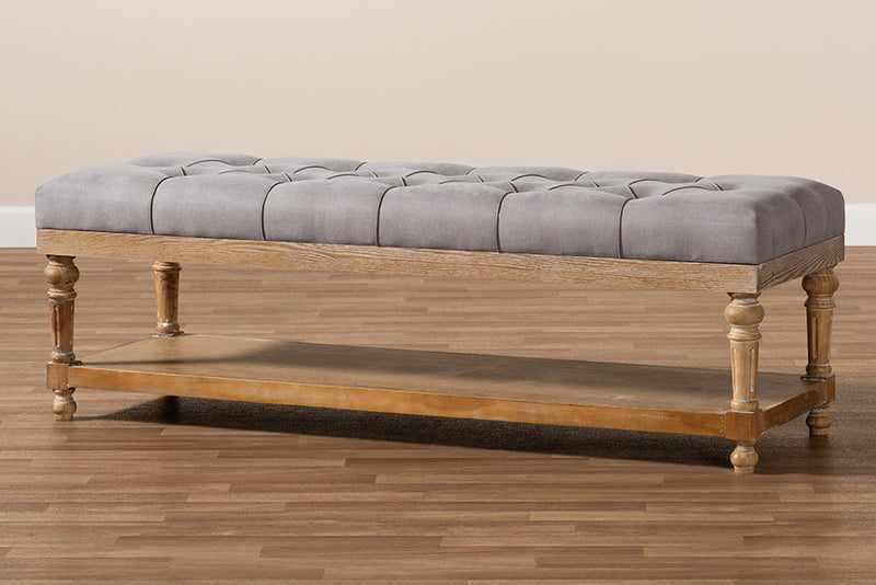Baxton Studio Linda Modern and Rustic Grey Linen Fabric Upholstered and Greywashed Wood Storage Bench