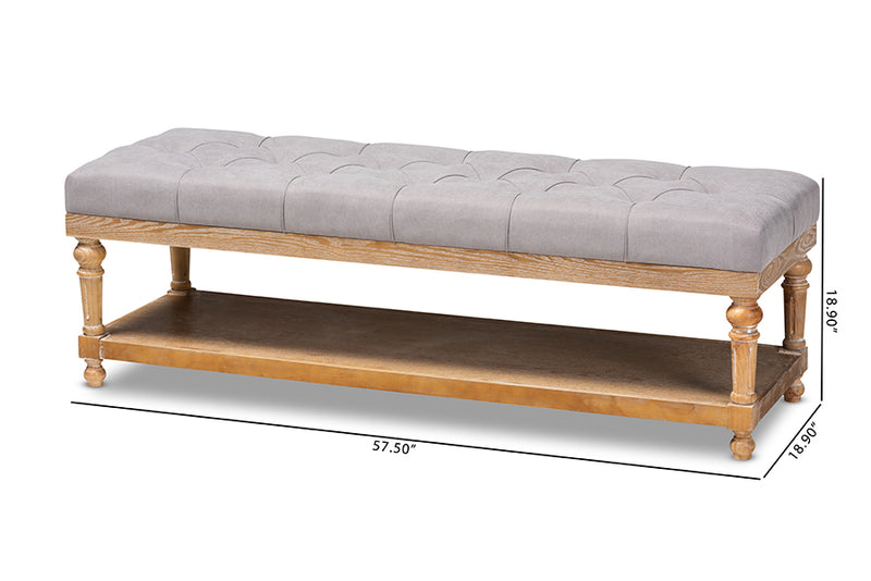 Baxton Studio Linda Modern and Rustic Grey Linen Fabric Upholstered and Greywashed Wood Storage Bench