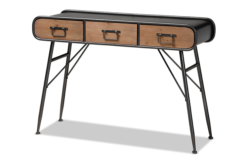 Baxton Studio Santo Modern and Contemporary Industrial Black Metal and Oak Brown Finished Wood 3-Drawer Entryway Console Table