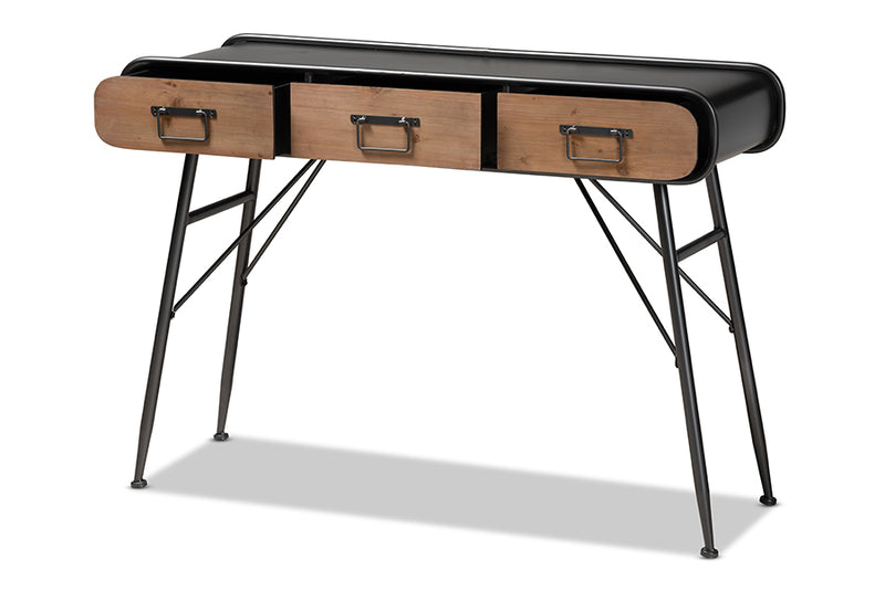 Baxton Studio Santo Modern and Contemporary Industrial Black Metal and Oak Brown Finished Wood 3-Drawer Entryway Console Table