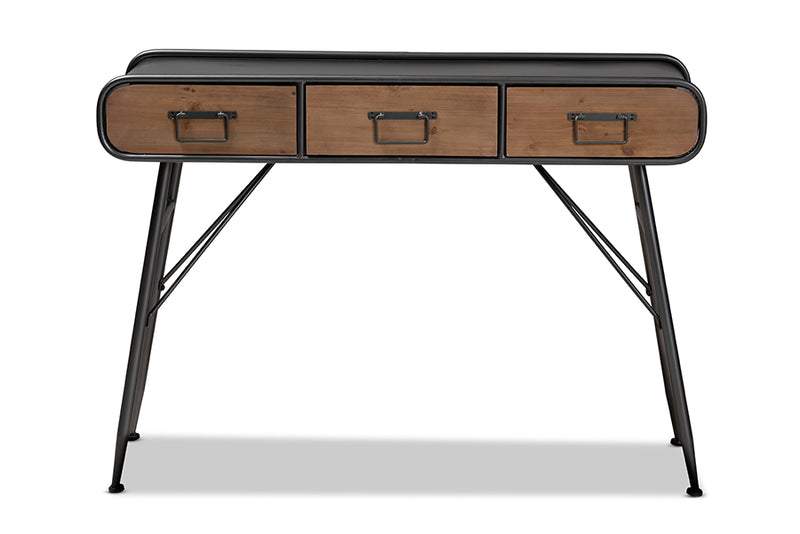 Baxton Studio Santo Modern and Contemporary Industrial Black Metal and Oak Brown Finished Wood 3-Drawer Entryway Console Table