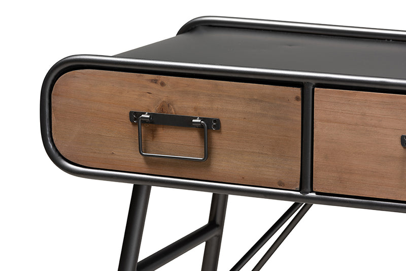 Baxton Studio Santo Modern and Contemporary Industrial Black Metal and Oak Brown Finished Wood 3-Drawer Entryway Console Table