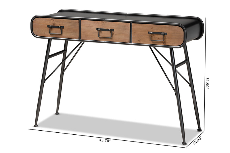 Baxton Studio Santo Modern and Contemporary Industrial Black Metal and Oak Brown Finished Wood 3-Drawer Entryway Console Table