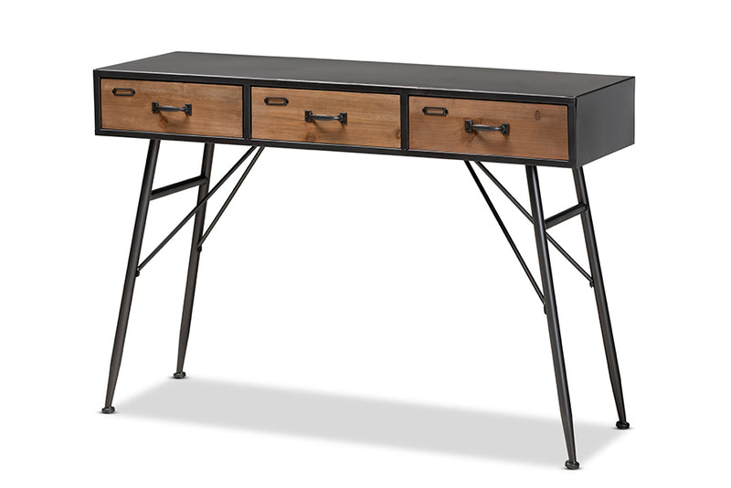 Baxton Studio Ariana Modern and Contemporary Industrial Black and Oak Brown Finished Wood 3-Drawer Metal Console Table