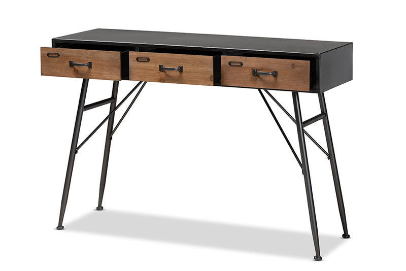 Baxton Studio Ariana Modern and Contemporary Industrial Black and Oak Brown Finished Wood 3-Drawer Metal Console Table
