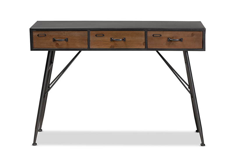 Baxton Studio Ariana Modern and Contemporary Industrial Black and Oak Brown Finished Wood 3-Drawer Metal Console Table