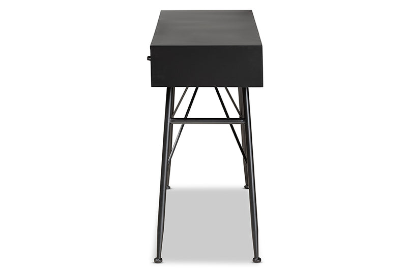 Baxton Studio Ariana Modern and Contemporary Industrial Black and Oak Brown Finished Wood 3-Drawer Metal Console Table