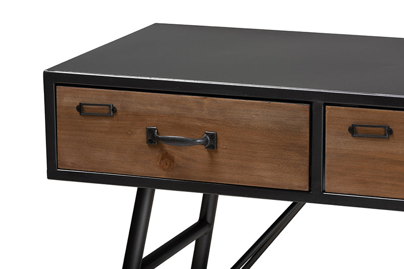 Baxton Studio Ariana Modern and Contemporary Industrial Black and Oak Brown Finished Wood 3-Drawer Metal Console Table