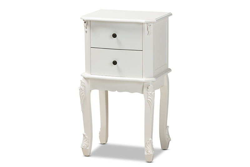 Baxton Studio Sophia Classic and Traditional French White Finished Wood 2-Drawer Nightstand