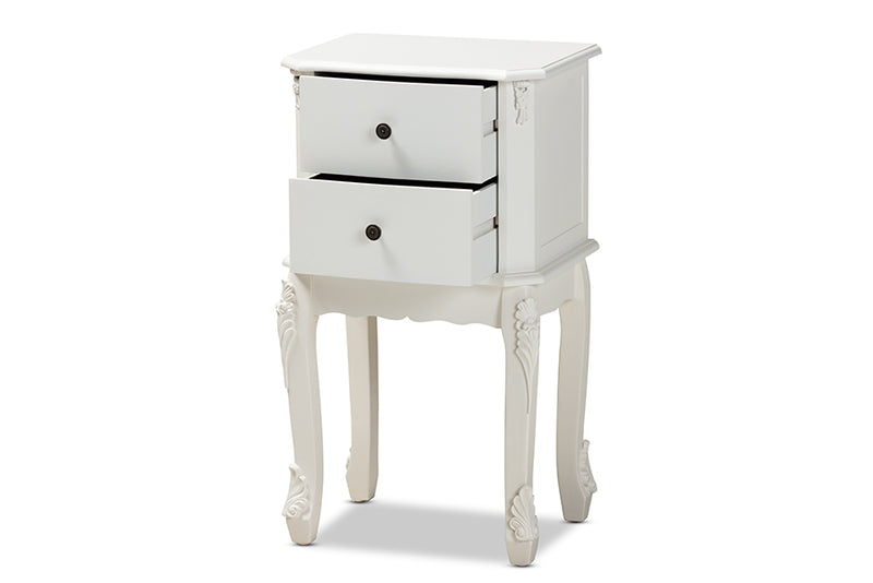 Baxton Studio Sophia Classic and Traditional French White Finished Wood 2-Drawer Nightstand