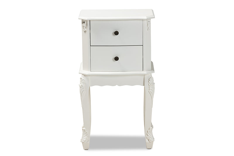Baxton Studio Sophia Classic and Traditional French White Finished Wood 2-Drawer Nightstand