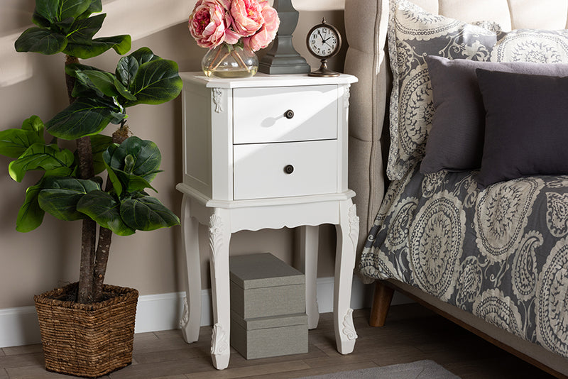 Baxton Studio Sophia Classic and Traditional French White Finished Wood 2-Drawer Nightstand