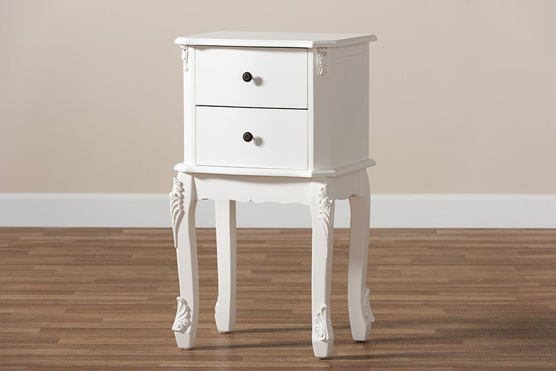 Baxton Studio Sophia Classic and Traditional French White Finished Wood 2-Drawer Nightstand