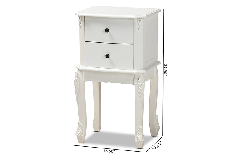 Baxton Studio Sophia Classic and Traditional French White Finished Wood 2-Drawer Nightstand