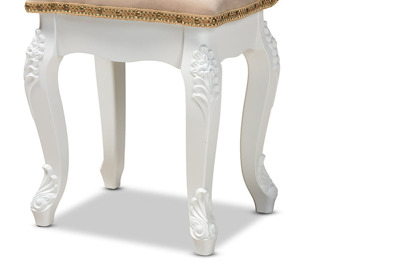 Baxton Studio Isabella Classic and Traditional French Beige Velvet Fabric Upholstered and White Finished Wood Ottoman Stool