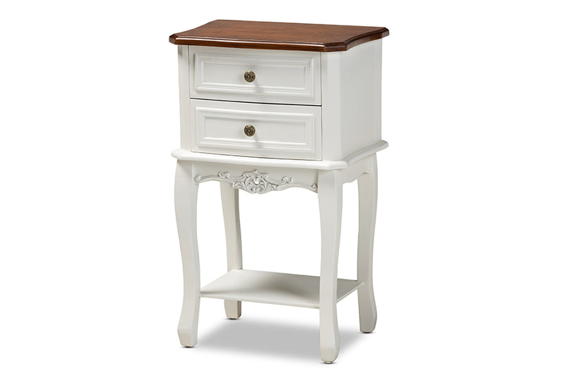 Baxton Studio Darla Classic and Traditional French White and Cherry Brown Finished Wood 2-Drawer Nightstand