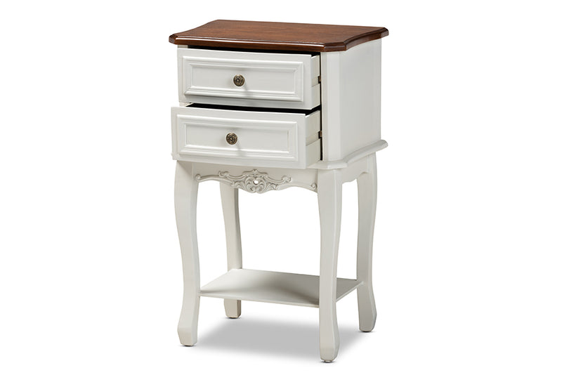 Baxton Studio Darla Classic and Traditional French White and Cherry Brown Finished Wood 2-Drawer Nightstand