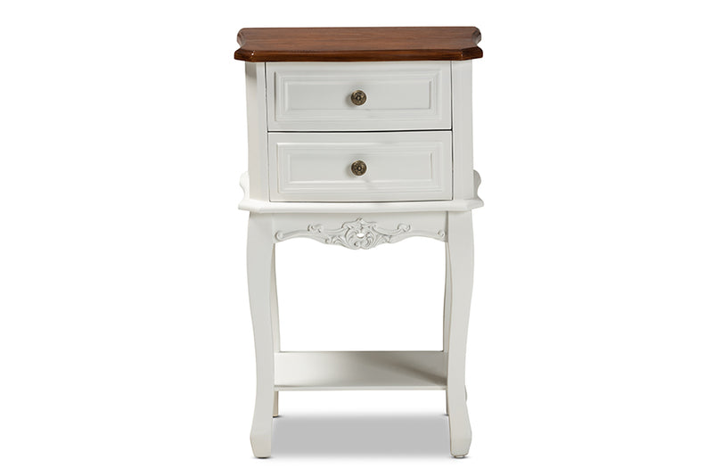 Baxton Studio Darla Classic and Traditional French White and Cherry Brown Finished Wood 2-Drawer Nightstand