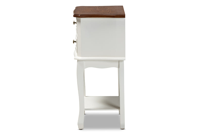 Baxton Studio Darla Classic and Traditional French White and Cherry Brown Finished Wood 2-Drawer Nightstand