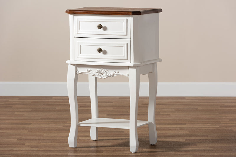 Baxton Studio Darla Classic and Traditional French White and Cherry Brown Finished Wood 2-Drawer Nightstand