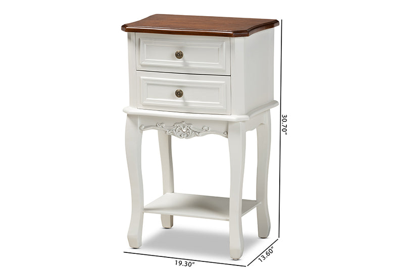Baxton Studio Darla Classic and Traditional French White and Cherry Brown Finished Wood 2-Drawer Nightstand