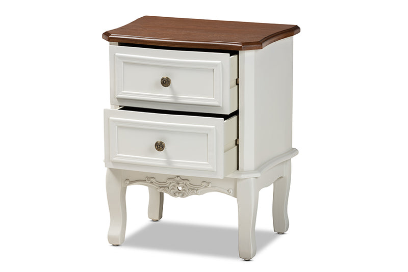 Baxton Studio Darlene Classic and Traditional French White and Cherry Brown Finished Wood 2-Drawer Nightstand