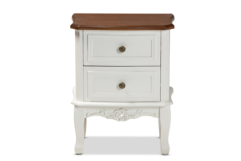 Baxton Studio Darlene Classic and Traditional French White and Cherry Brown Finished Wood 2-Drawer Nightstand