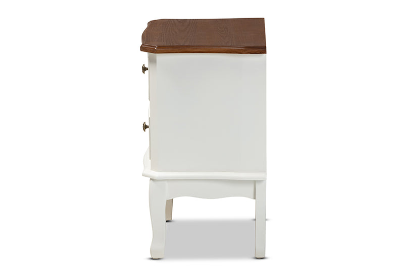 Baxton Studio Darlene Classic and Traditional French White and Cherry Brown Finished Wood 2-Drawer Nightstand