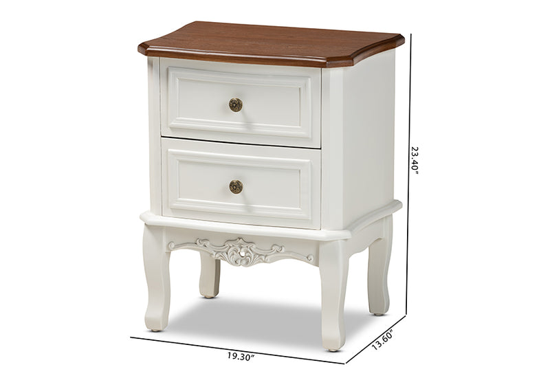 Baxton Studio Darlene Classic and Traditional French White and Cherry Brown Finished Wood 2-Drawer Nightstand