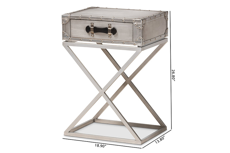 Baxton Studio William Modern French Industrial Silver Metal 1-Drawer Nightstand