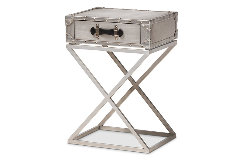 Baxton Studio William Modern French Industrial Silver Metal 1-Drawer Nightstand
