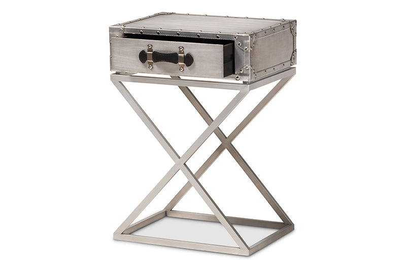 Baxton Studio William Modern French Industrial Silver Metal 1-Drawer Nightstand