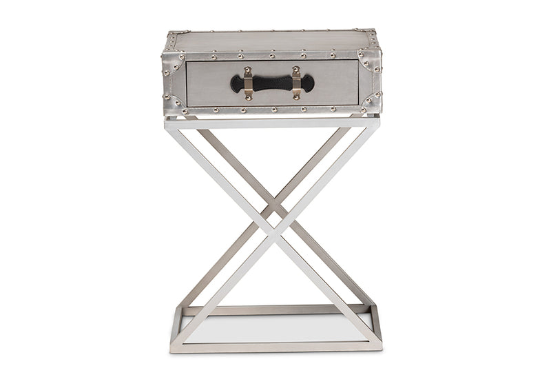 Baxton Studio William Modern French Industrial Silver Metal 1-Drawer Nightstand