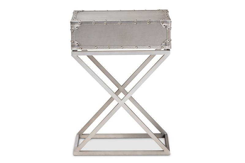 Baxton Studio William Modern French Industrial Silver Metal 1-Drawer Nightstand