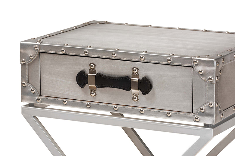 Baxton Studio William Modern French Industrial Silver Metal 1-Drawer Nightstand