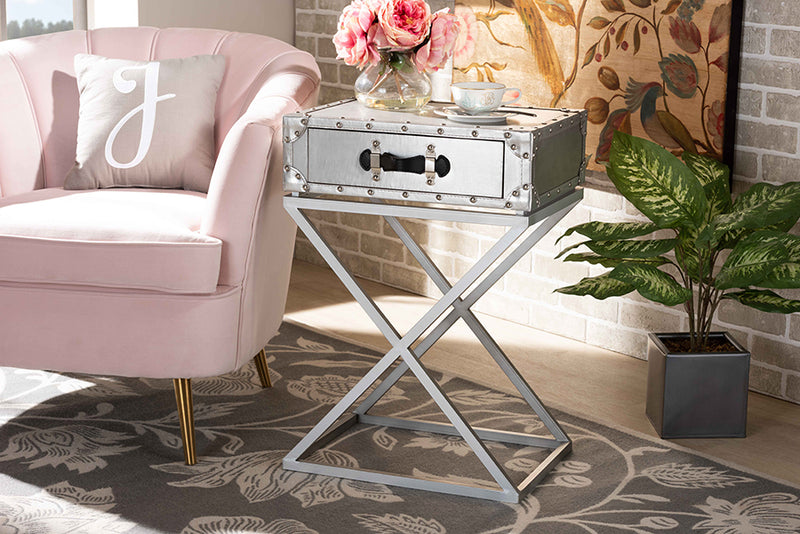 Baxton Studio William Modern French Industrial Silver Metal 1-Drawer Nightstand