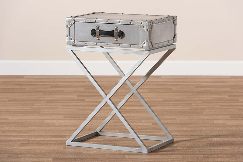 Baxton Studio William Modern French Industrial Silver Metal 1-Drawer Nightstand