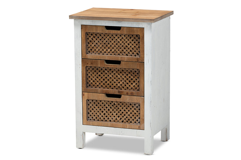 Baxton Studio Vincent Rustic Farmhouse and Shabby Chic White and Oak Brown Finished 3-Drawer Wood Storage Cabinet