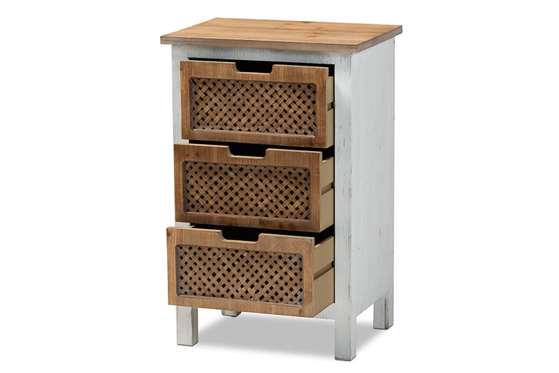 Baxton Studio Vincent Rustic Farmhouse and Shabby Chic White and Oak Brown Finished 3-Drawer Wood Storage Cabinet