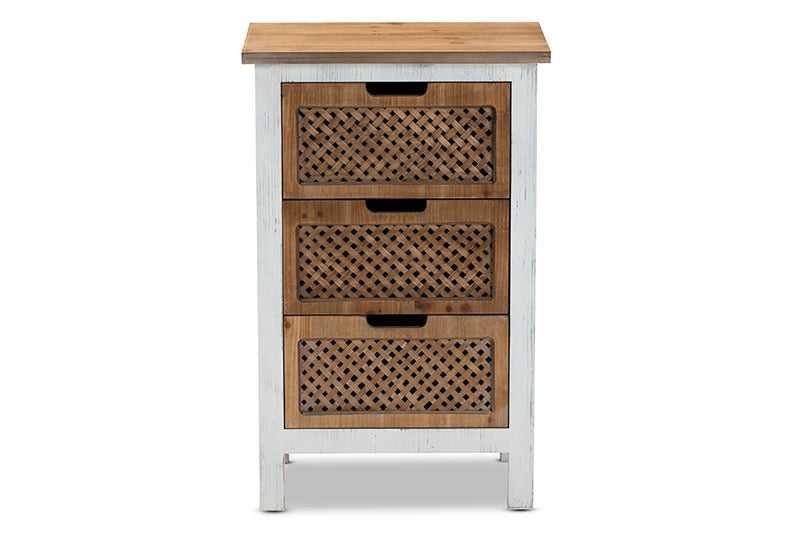 Baxton Studio Vincent Rustic Farmhouse and Shabby Chic White and Oak Brown Finished 3-Drawer Wood Storage Cabinet