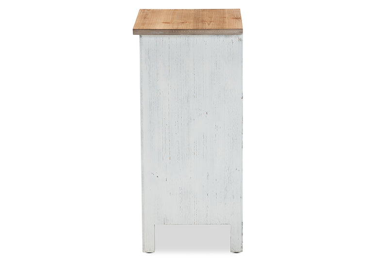 Baxton Studio Vincent Rustic Farmhouse and Shabby Chic White and Oak Brown Finished 3-Drawer Wood Storage Cabinet
