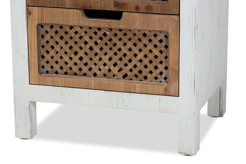 Baxton Studio Vincent Rustic Farmhouse and Shabby Chic White and Oak Brown Finished 3-Drawer Wood Storage Cabinet