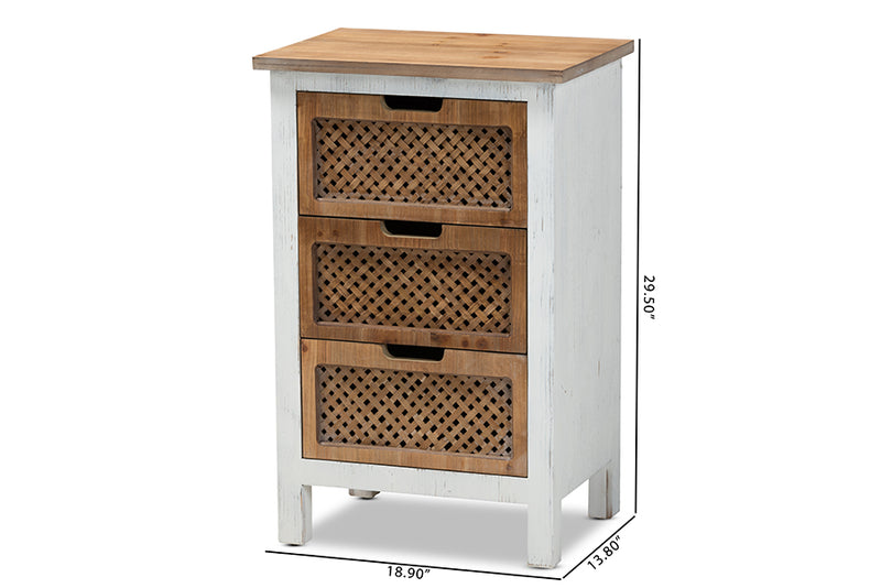 Baxton Studio Vincent Rustic Farmhouse and Shabby Chic White and Oak Brown Finished 3-Drawer Wood Storage Cabinet