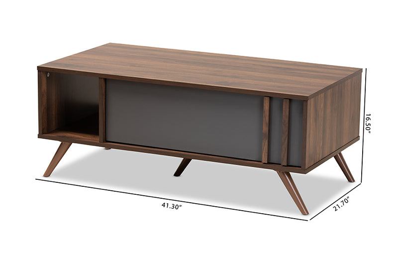 Baxton Studio Naoki Modern and Contemporary Two-Tone Grey and Walnut Finished Wood 1-Drawer Coffee Table