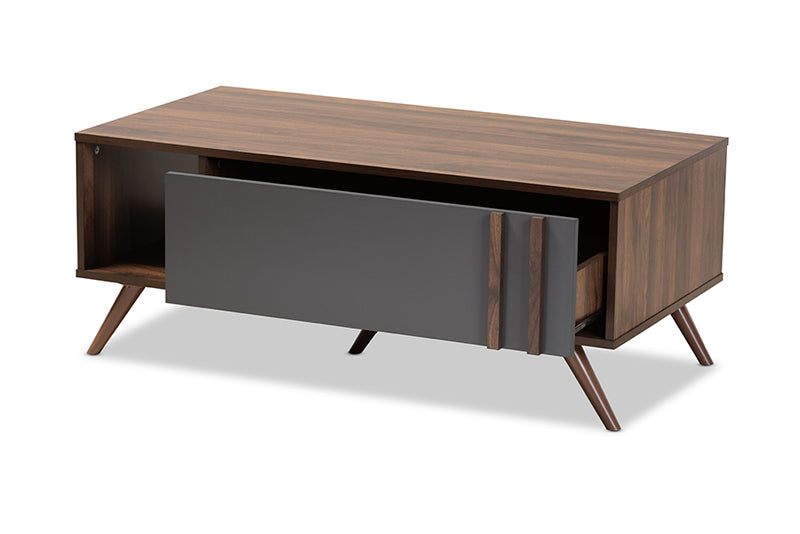 Baxton Studio Naoki Modern and Contemporary Two-Tone Grey and Walnut Finished Wood 1-Drawer Coffee Table