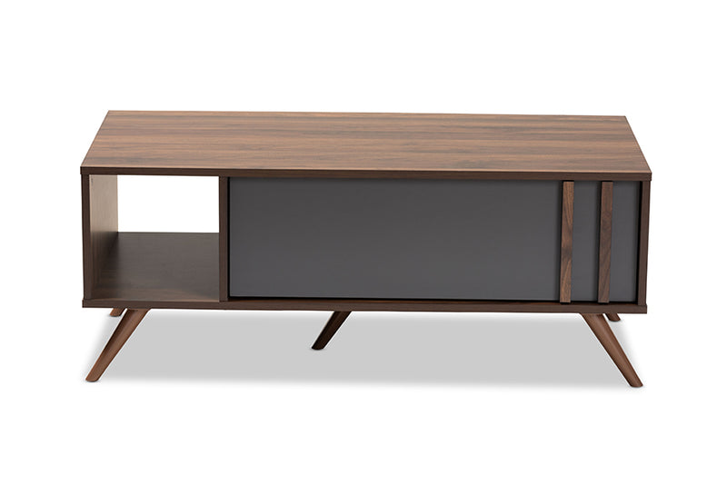 Baxton Studio Naoki Modern and Contemporary Two-Tone Grey and Walnut Finished Wood 1-Drawer Coffee Table