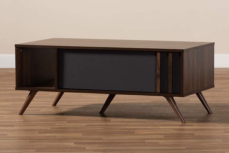 Baxton Studio Naoki Modern and Contemporary Two-Tone Grey and Walnut Finished Wood 1-Drawer Coffee Table