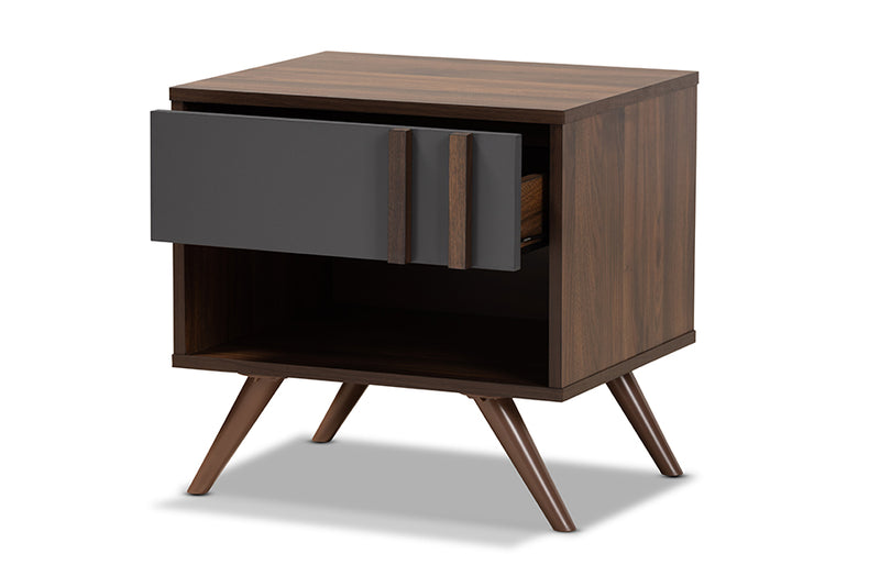 Baxton Studio Naoki Modern and Contemporary Two-Tone Grey and Walnut Finished Wood 1-Drawer Nightstand