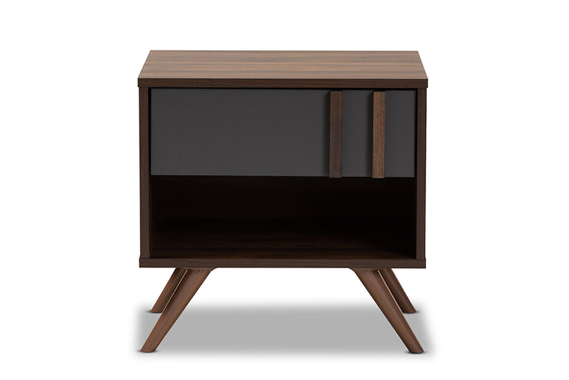 Baxton Studio Naoki Modern and Contemporary Two-Tone Grey and Walnut Finished Wood 1-Drawer Nightstand